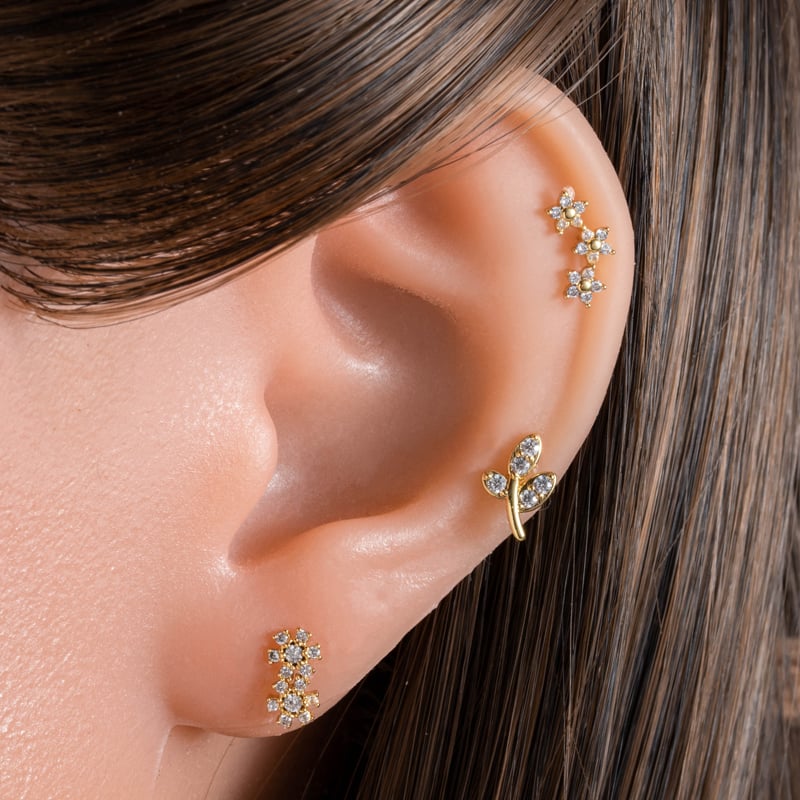 1 paire de boucles d&#39;oreilles piercing pour femme en forme de cœur simple, couleur cuivre et or, zircone Image4