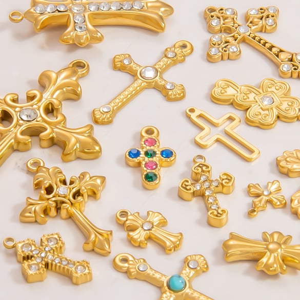 Various Cross Stainless Steel Gold Color Zircon Women's Pendants 2