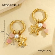 NMSE-H748-2 Pembe Deniz Yıldızı Küpeleri Resim6