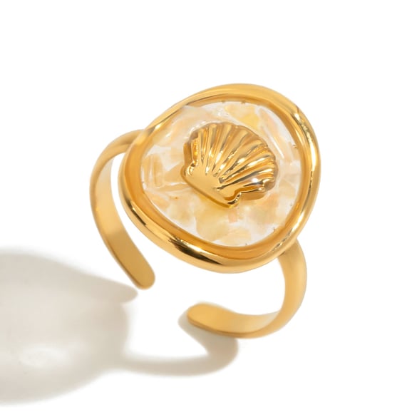 Oceanic Stainless Steel Gold Color Statement Ring