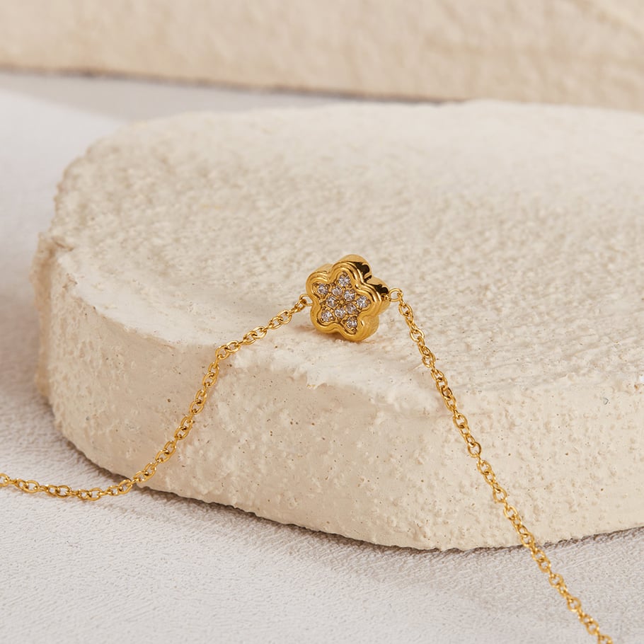 Blumen-Charm-Armbänder aus Edelstahl in Goldfarbe Bild5