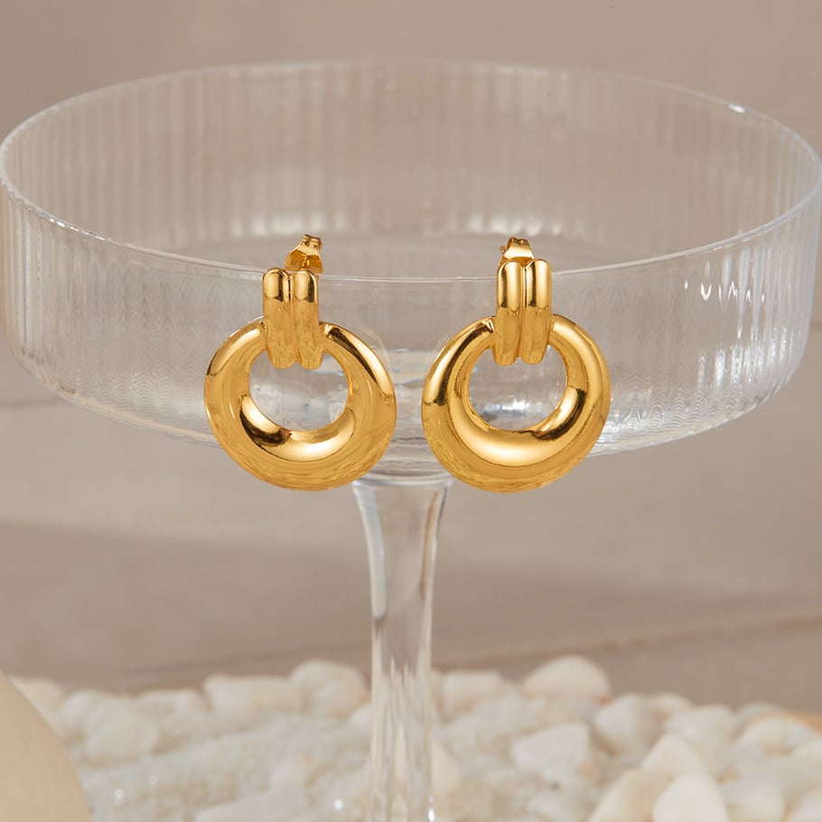 1 paio di orecchini a bottone da donna in acciaio inossidabile color oro, con motivo geometrico, semplici e quotidiani Immagine4