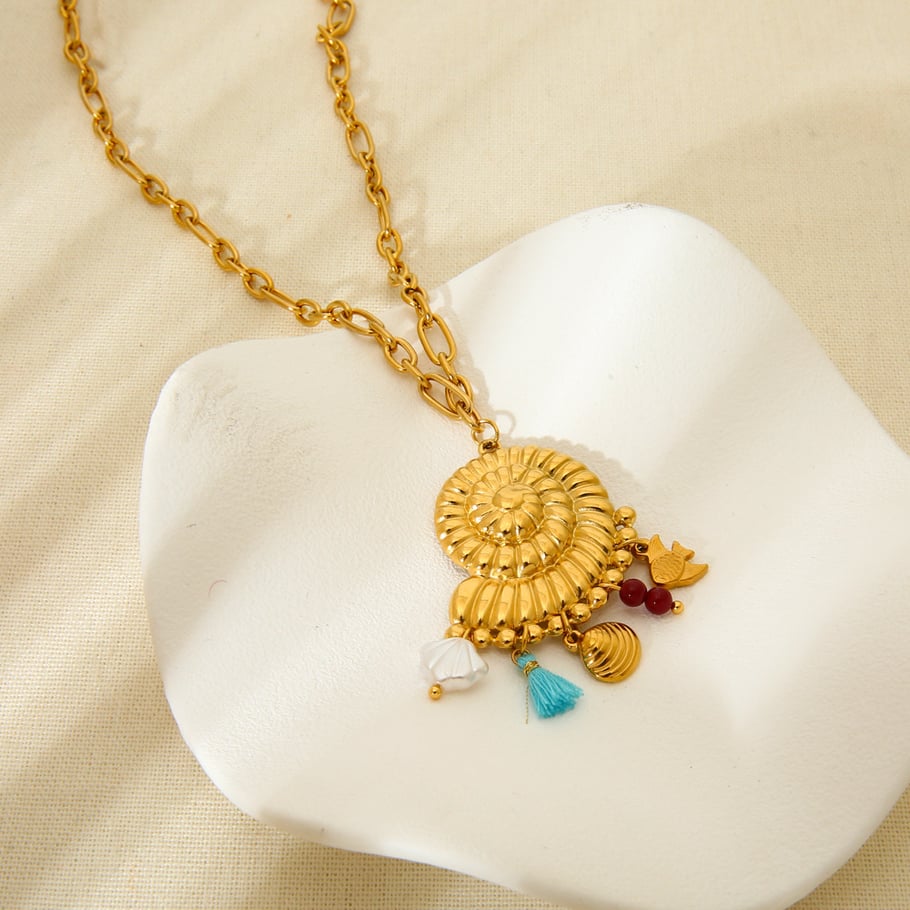 Fashion Ocean Collection Big Conch Gold Color Stainless Steel Women's Necklace Picture3