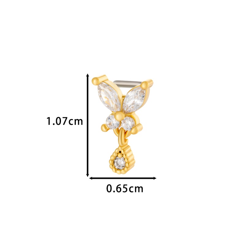1 pièce de piercing de nez papillon en cuivre doré et zircon pour femme Image2