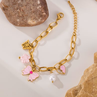 Charm-Armbänder aus Edelstahl mit Schleife und goldfarbenem Knoten h5 Bild3