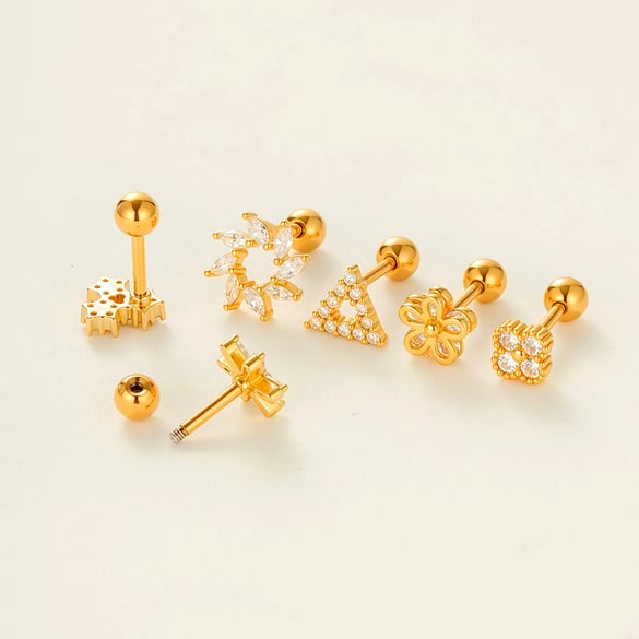 Boucles d&#39;oreilles piercing en cuivre et zircons en forme de fleur 2