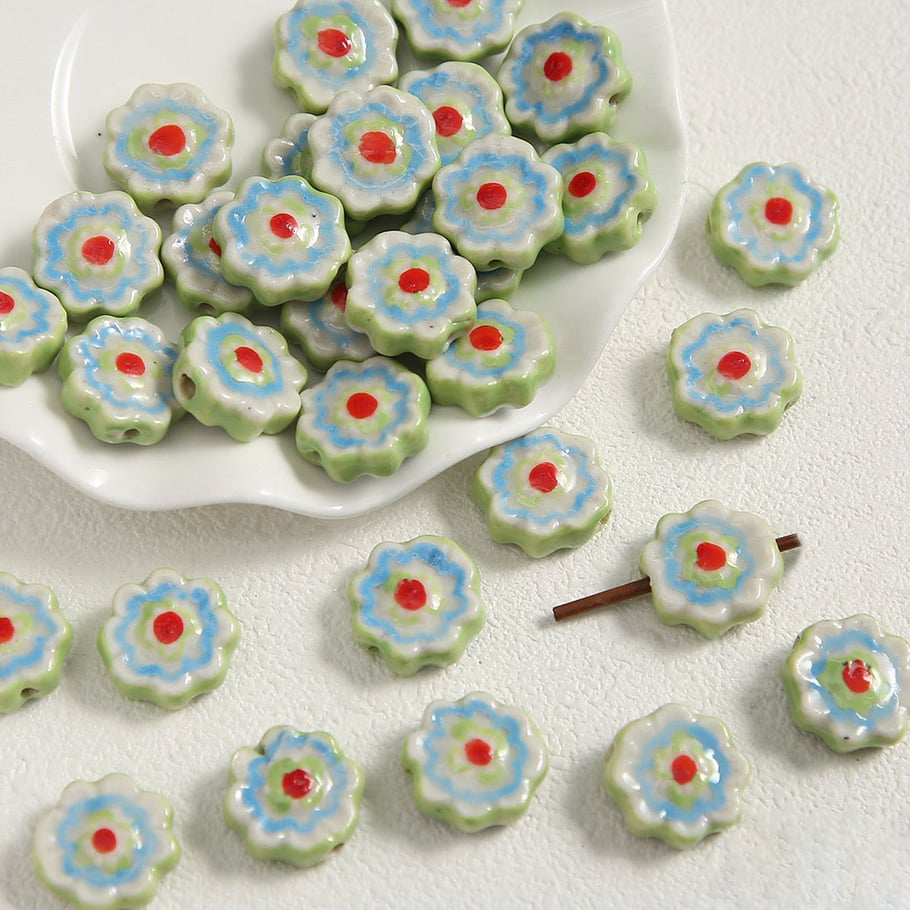 1 pieza de cuentas de cerámica de la serie verde para joyería DIY 