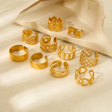 Anillos geométricos diarios de acero inoxidable en color dorado para mujer de la serie Simple h5 Imagen2