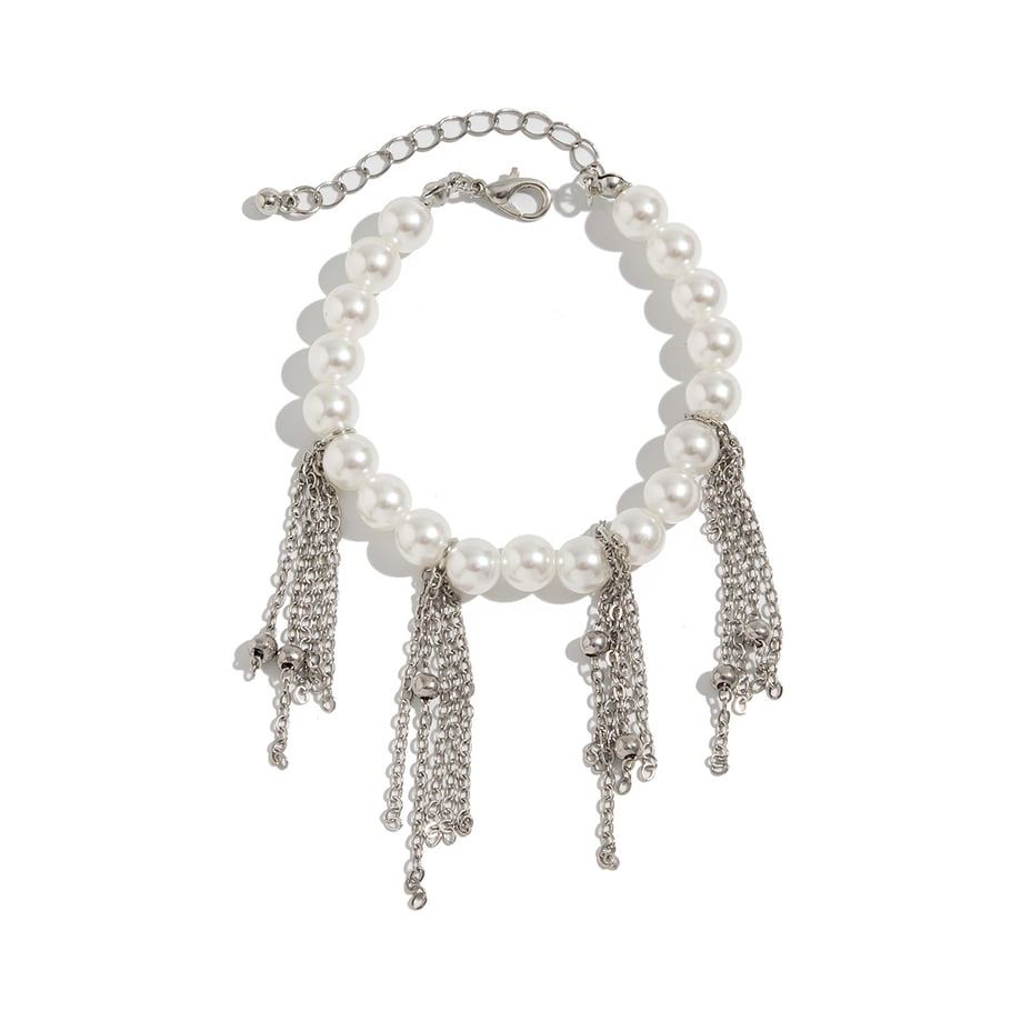Punk Tassel Artificial Pearl Iron Beaded Bracelets 