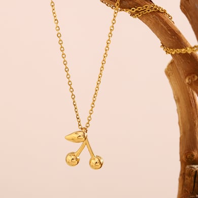 Collane da donna in acciaio inossidabile dorato, semplici ed eleganti, con tema ciliegia h5 Immagine2