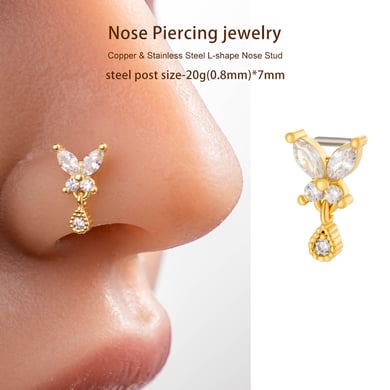 1 pièce de piercing de nez papillon en cuivre doré et zircon pour femme h5 Image5
