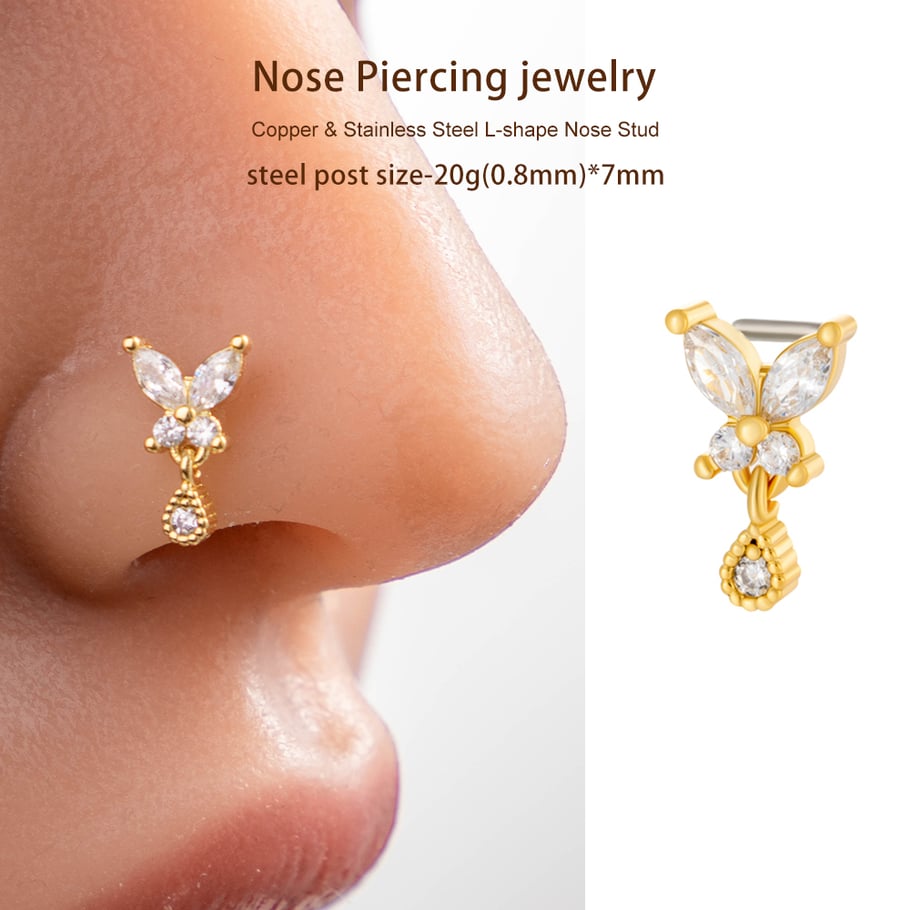 1 pièce de piercing de nez papillon en cuivre doré et zircon pour femme Image5