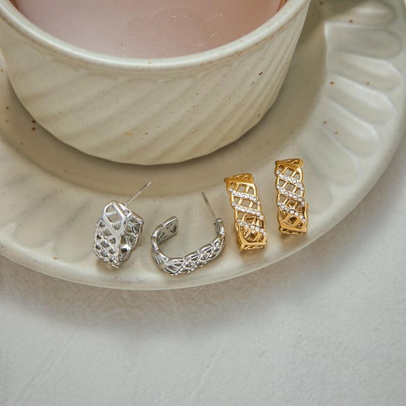 Retro Stainless Steel Gold Color Hollowed-out Hoop Earrings