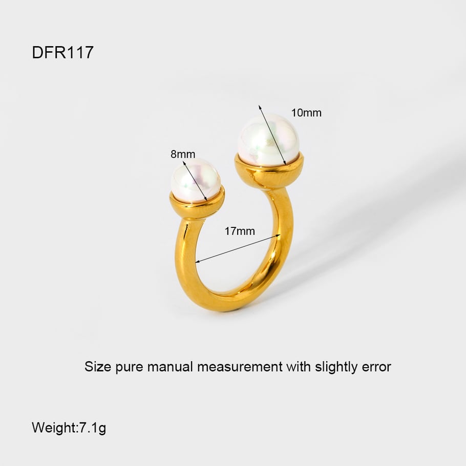 1 Pair Romantic Series Elegant Geometric Stainless Steel Gold Color Artificial Pearl Rings Display Set h5Picture5