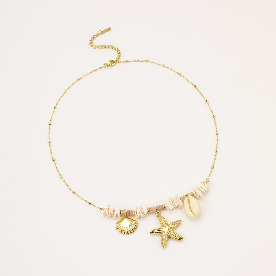 Collar con colgante de estrella de mar y concha de diseño creativo en color dorado para mujer Imagen6