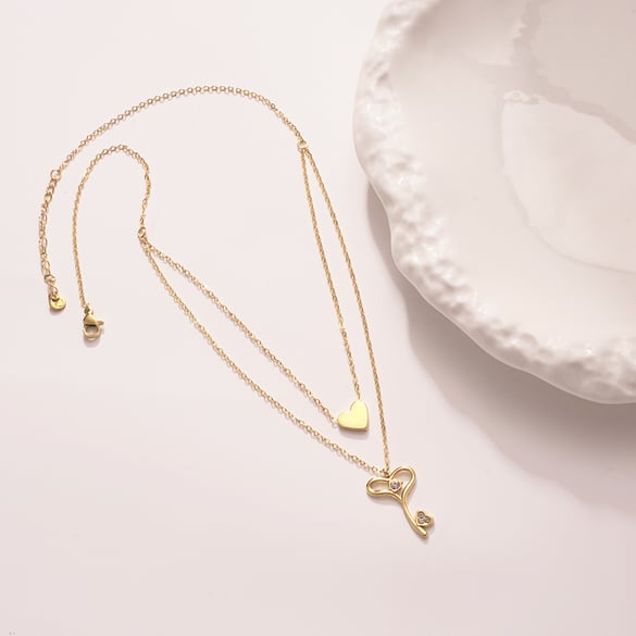 Wunderschöne Herzschlüssel Edelstahl Gold Farbe Damen Layered Halsketten 2