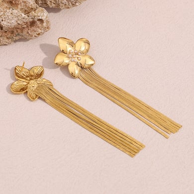 Pendientes colgantes de acero inoxidable con borlas elegantes de serie simple para mujer h5 Imagen5