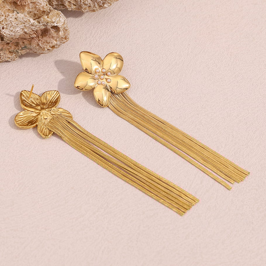 Pendientes colgantes de acero inoxidable con borlas elegantes de serie simple para mujer Imagen5