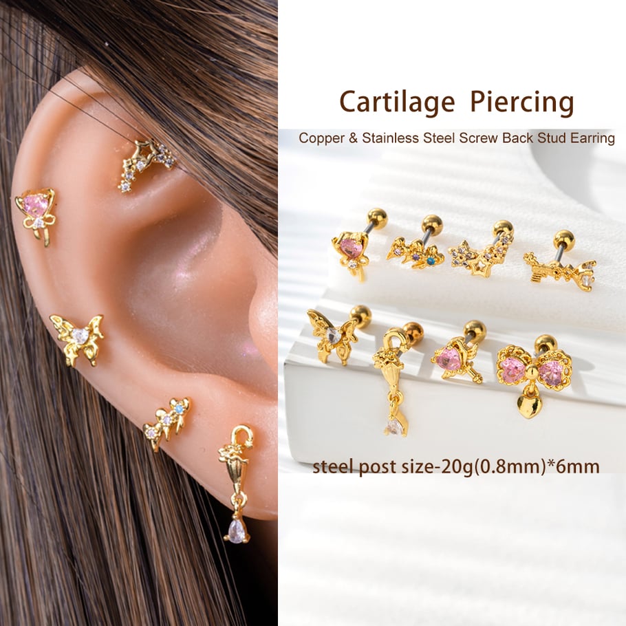 1 Pair Simple Series Simple Heart Copper   Gold Color  Zircon Women's Piercings Earrings Picture4