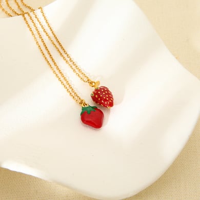 Romantic Series Sweet Strawberry Stainless Steel Women's Pendant Necklaces h5 Picture3