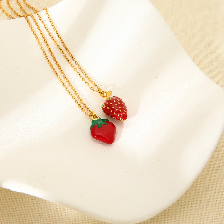 Romantic Series Sweet Strawberry Stainless Steel Women's Pendant Necklaces Picture3