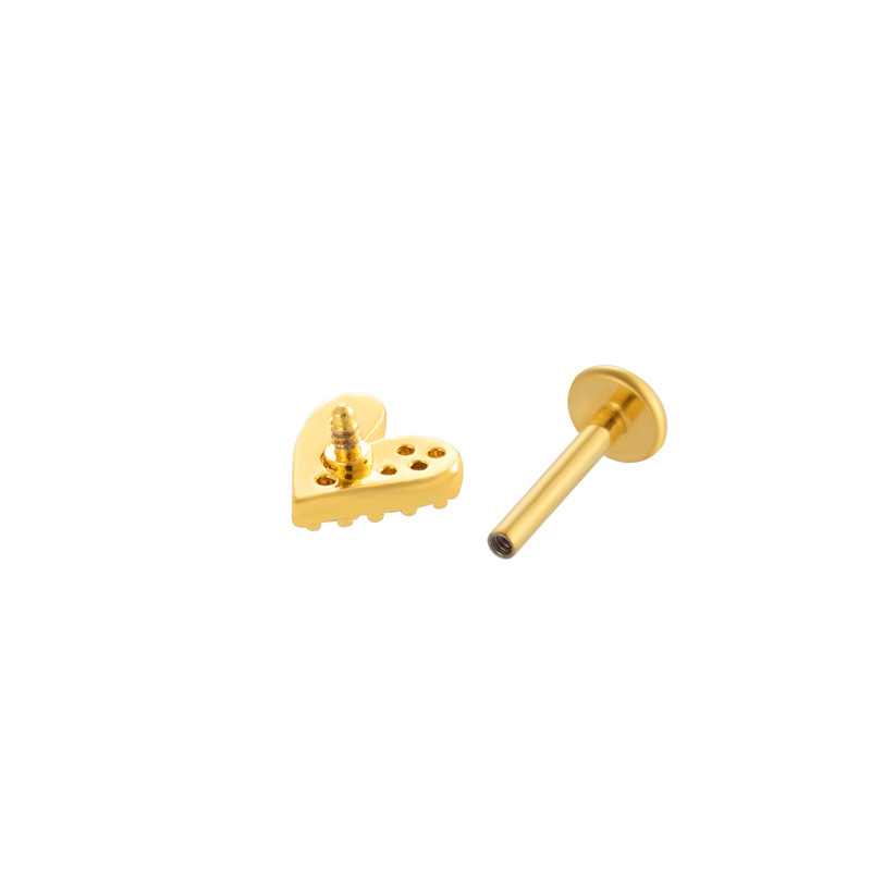 1 paire de boucles d&#39;oreilles piercing pour femme en forme de cœur simple, couleur cuivre et or, zircone Image7