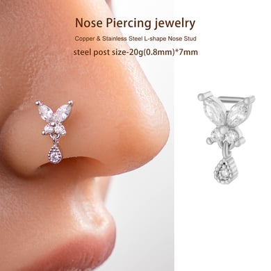1 pièce de piercing de nez papillon en cuivre doré et zircon pour femme h5 Image6