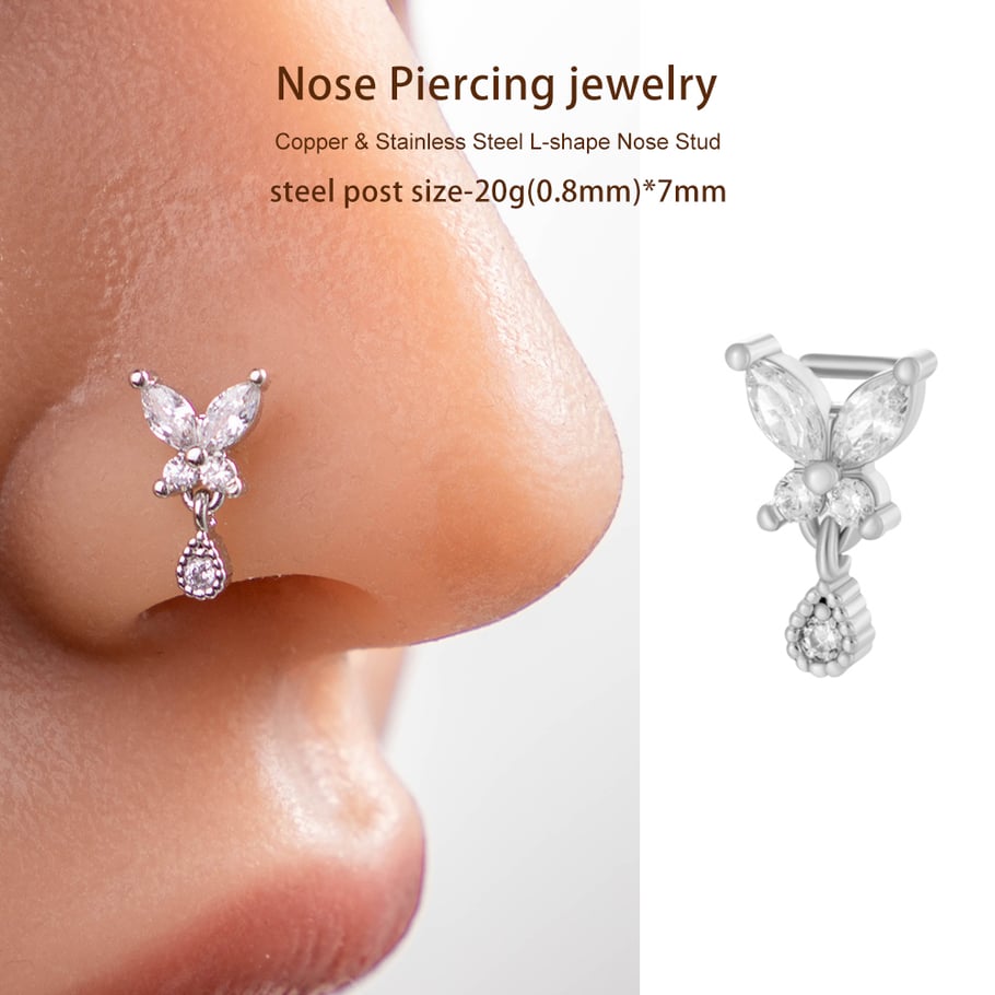 1 pièce de piercing de nez papillon en cuivre doré et zircon pour femme Image6