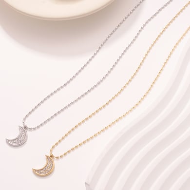 Minimalistische klassieke maan roestvrij staal goudkleurige dames hanger kettingen h5 Afbeelding3