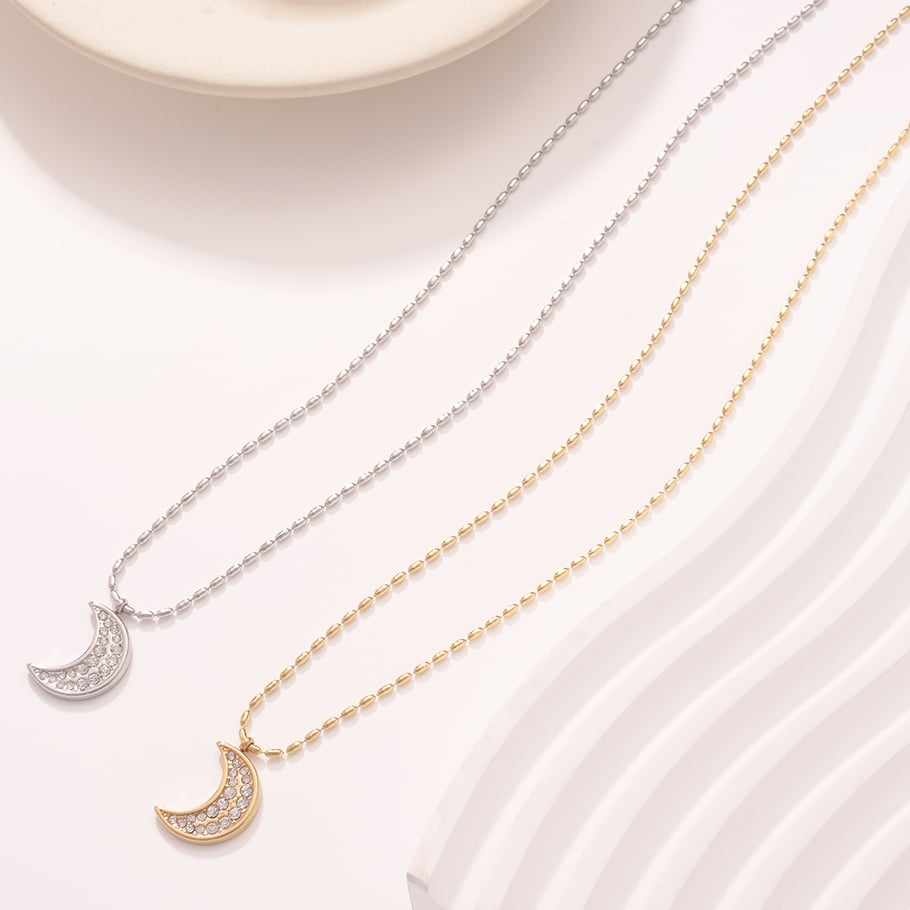 Minimalistische klassieke maan roestvrij staal goudkleurige dames hanger kettingen Afbeelding3