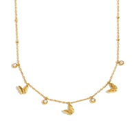 Schmetterlings-Kette mit Zirkonia-Clip-Perlen – Gold 