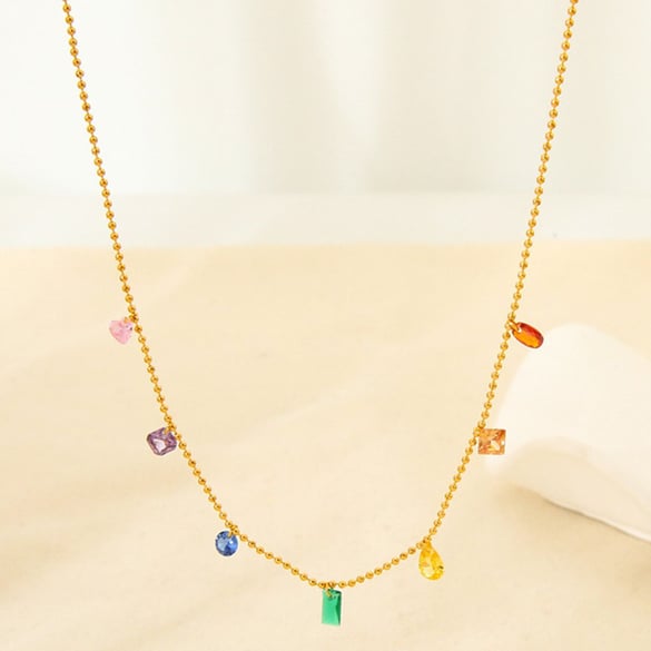1 paio di collane con ciondolo da donna in acciaio inossidabile color oro con motivo geometrico semplice, stile quotidiano 2
