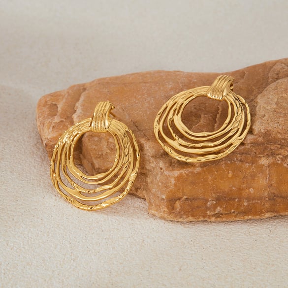 1 paire de boucles d&#39;oreilles à tige géométriques en acier inoxydable couleur or pour femme, série Simple 2