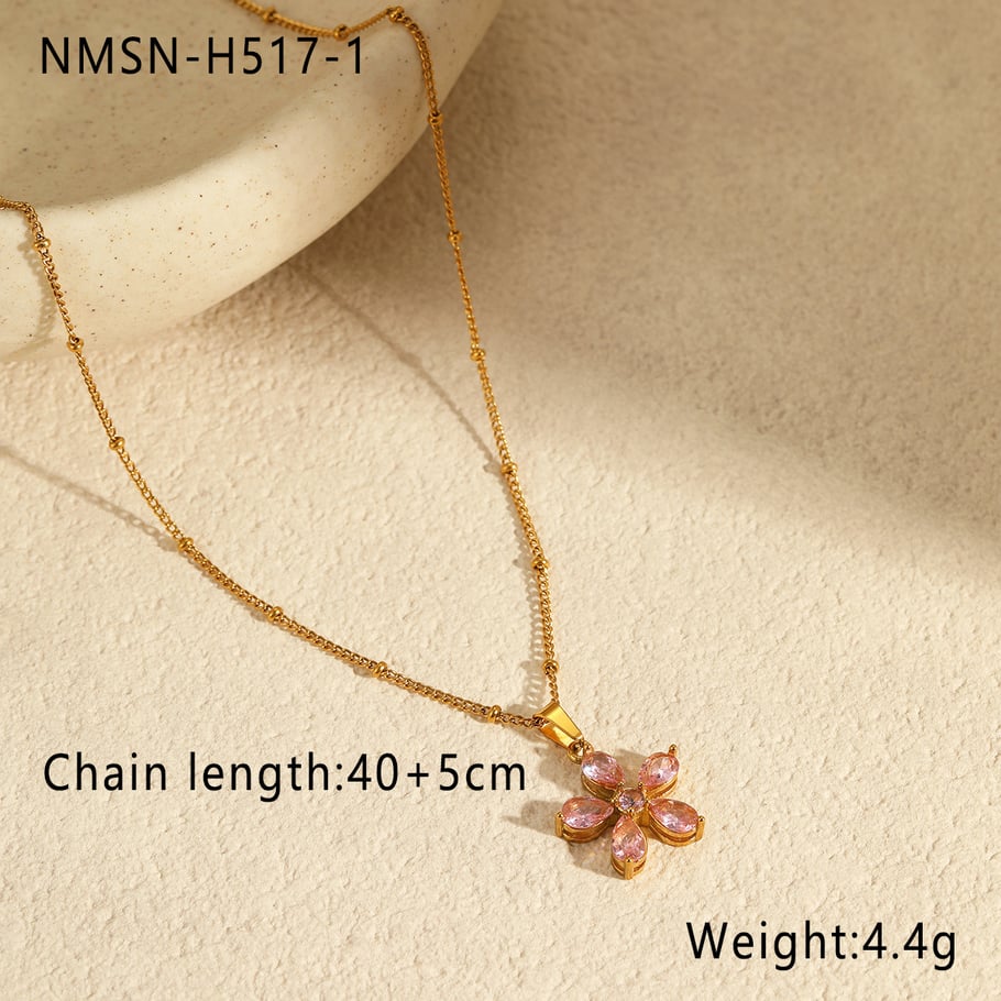 Einfache Serie Elegante Blume Edelstahl Damen Anhänger Halsketten 