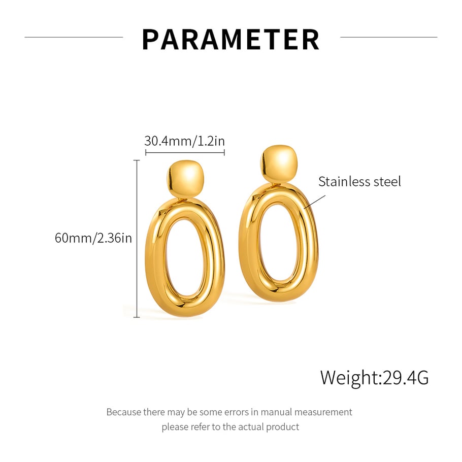 1 paio di orecchini pendenti da donna in acciaio inossidabile color oro, stile retrò, geometrici, semplici Immagine2