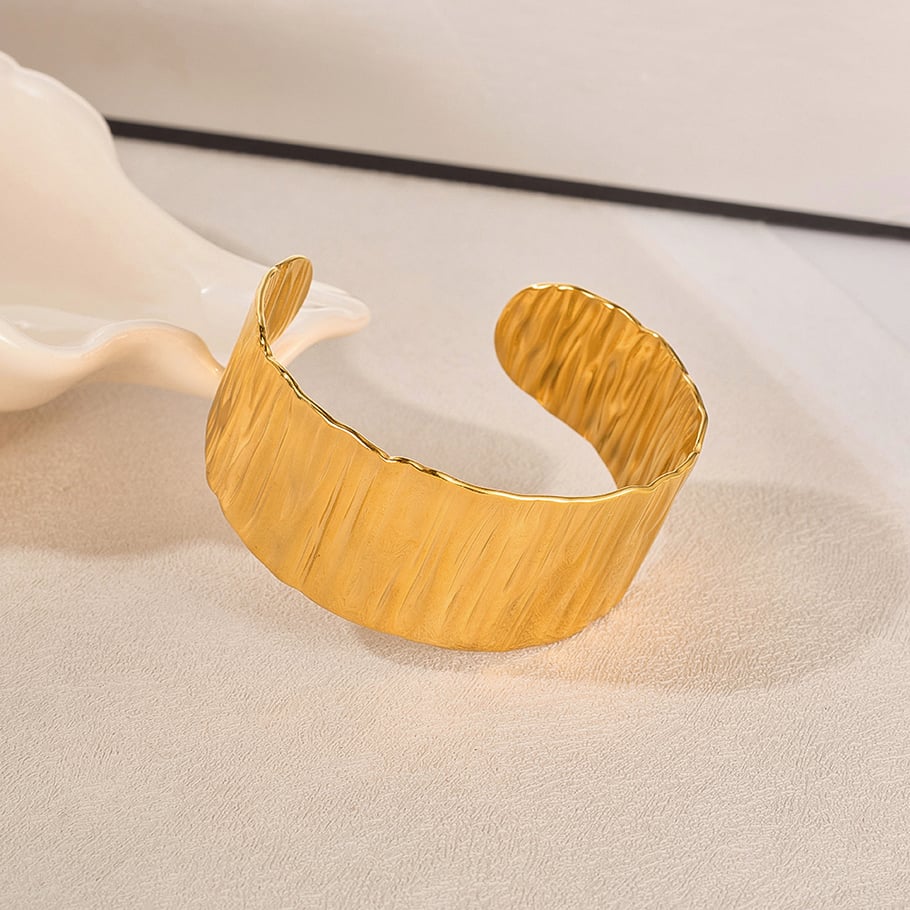 Bracelet manchette élégant en acier inoxydable doré pour femme, série simple, motif géométrique Image5