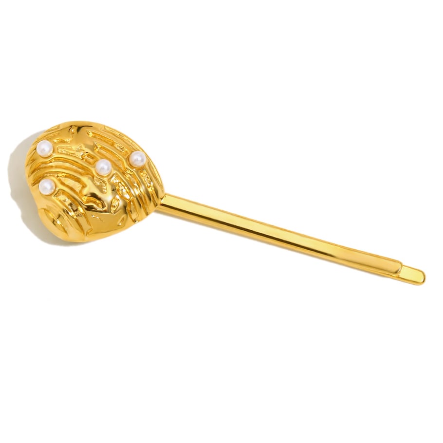 1 Piece Ocean Series Vintage - designed Gold - colored Stainless Steel Hair Clips Picture4