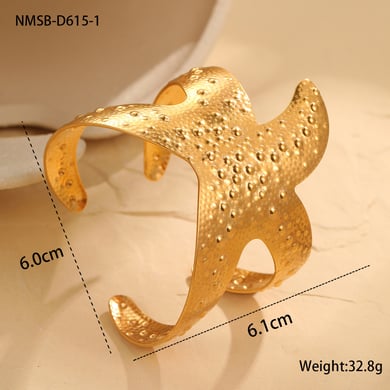 Pulseras de mujer con forma de estrella de mar y concha ancha estilo resort h5 Imagen2