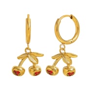 Orecchini con diamanti colorati e ciliegie - Oro e rosso 