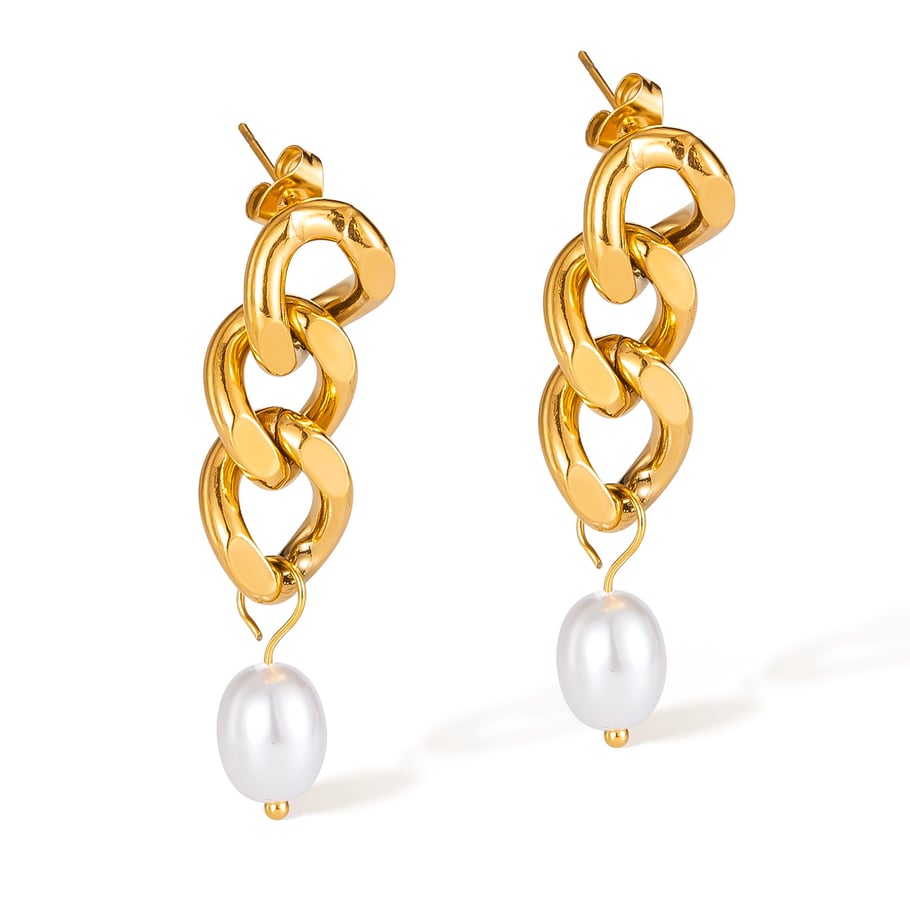 1 Paar einfache Serie täglich geometrische Edelstahl Gold Farbe Damen Tropfen Ohrringe 