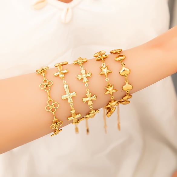 1 paire de bracelets à chaîne géométriques simples en acier inoxydable couleur or pour femme, série romantique 2