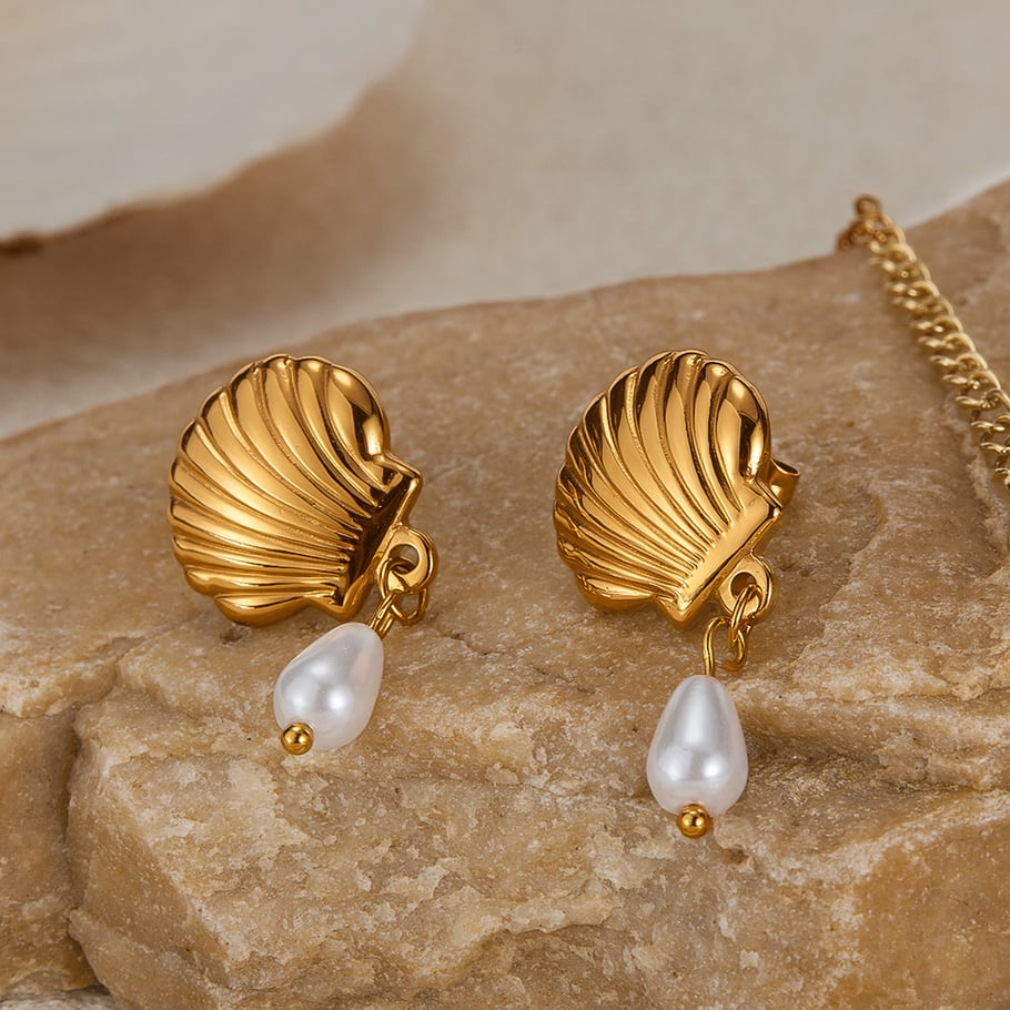 1 paio di orecchini pendenti da donna in acciaio inossidabile color oro, con motivo geometrico, semplici e quotidiani Immagine8