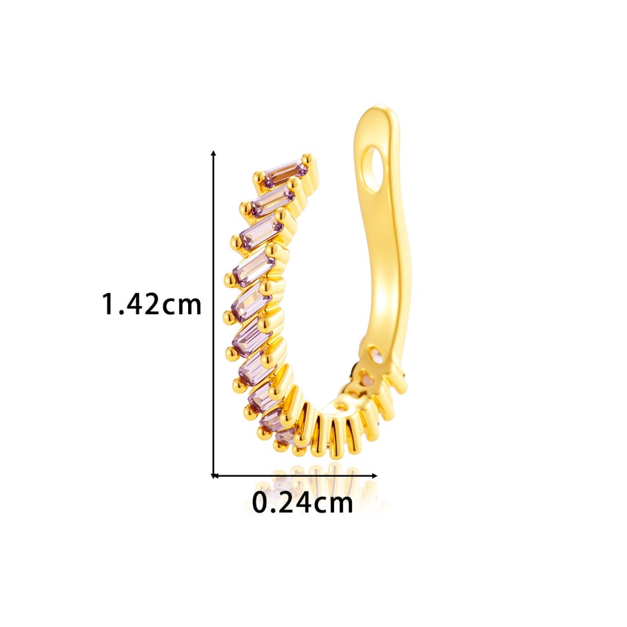 Pendientes de clip rectangulares de cobre y circonitas doradas para mujer (1 pieza) Imagen2