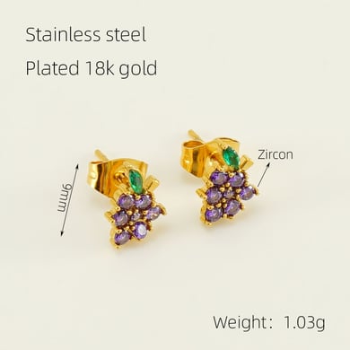 Orecchini piercing in acciaio inossidabile color oro a forma di uva h5 Immagine2