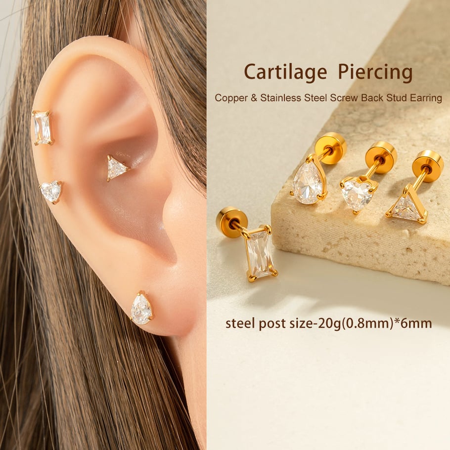 Edelstahl Gold Farbe Zirkon Piercings Ohrringe Bild6