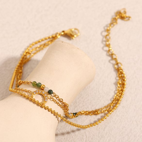 Braccialetti a catena da donna in acciaio inossidabile con luna retrò della serie Simple
