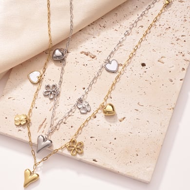 Fonkelende hartvormige bloemvormige hangerketting van roestvrij staal met gouden hanger voor dames h5 Afbeelding3