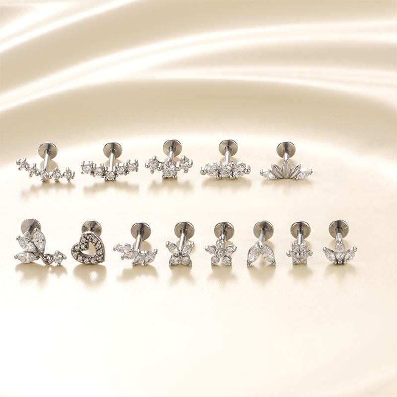 1 Piece Flower Stainless Steel Gold Color Zircon Piercings Earrings h5Picture5