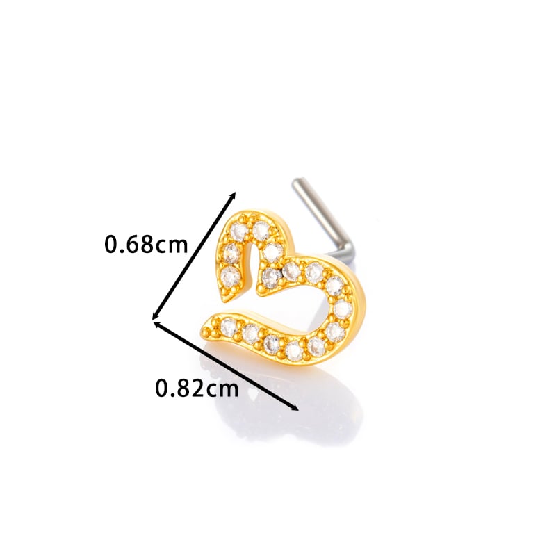 1 pièce de piercing de nez en forme de cœur en cuivre doré et zircon pour femme Image2