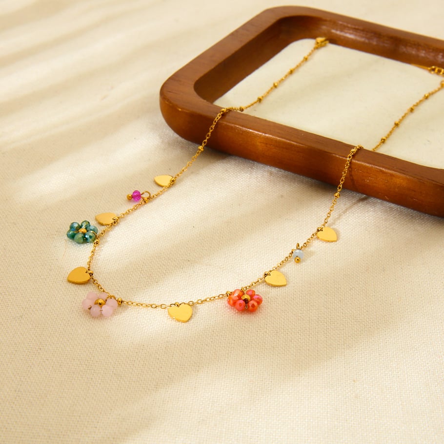 1 Paar romantische Serie süße Blume Edelstahl Gold Farbe Glas Damen Anhänger Halsketten Bild4